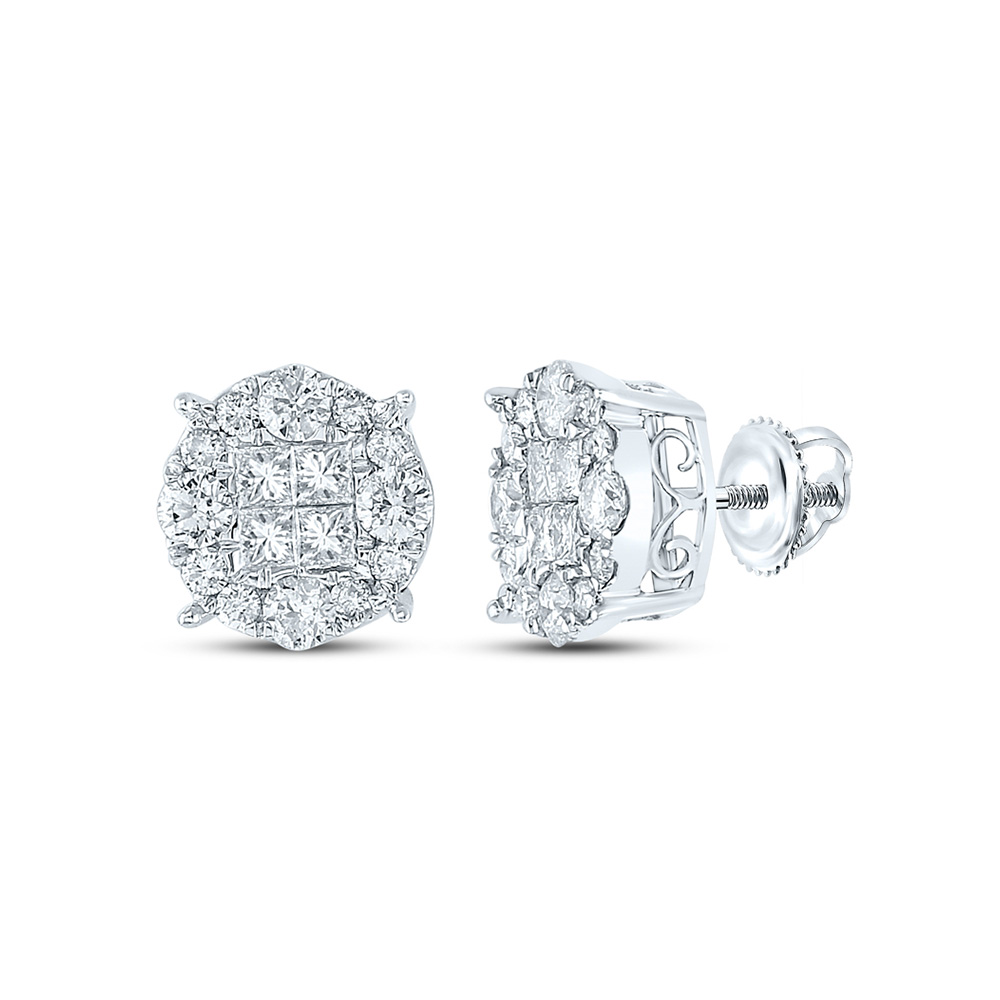 172334 14K White Gold Princess Diamond Cluster Earrings - 2 CTTW -  GND