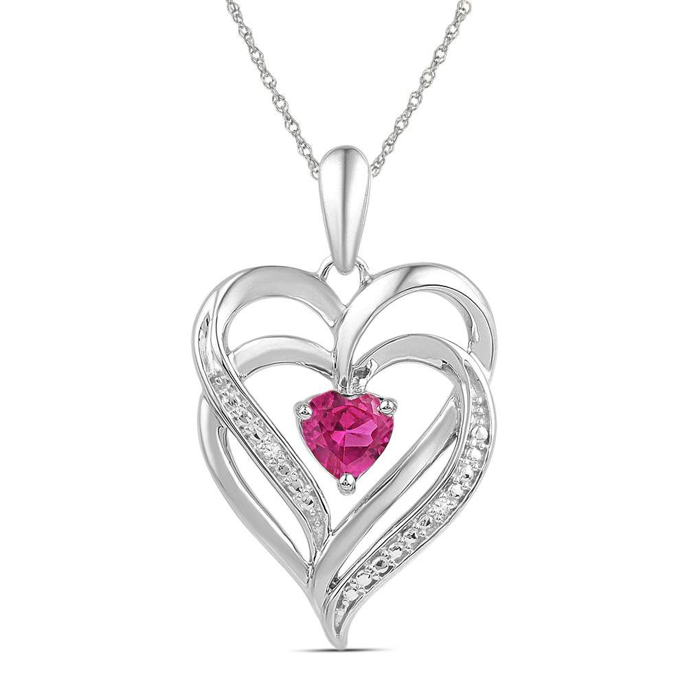 Picture of GND 101362 0.75 CTW Sterling Silver Womens Round Lab-Created Pink Sapphire Double Heart Pendant