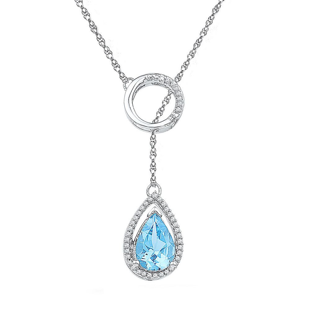 Picture of GND 103835 0.12 CTW Sterling Silver Womens Pear Lab-Created Blue Topaz Solitaire Necklace