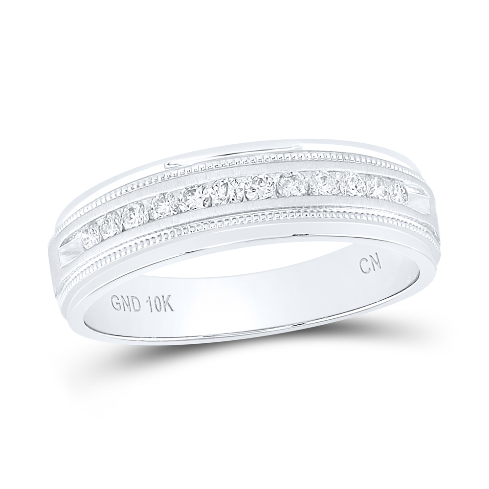 107529 0.25 CTW 10KT White Gold Mens Machine Set Round Diamond Wedding Channel Band Ring, Size 10 -  GND