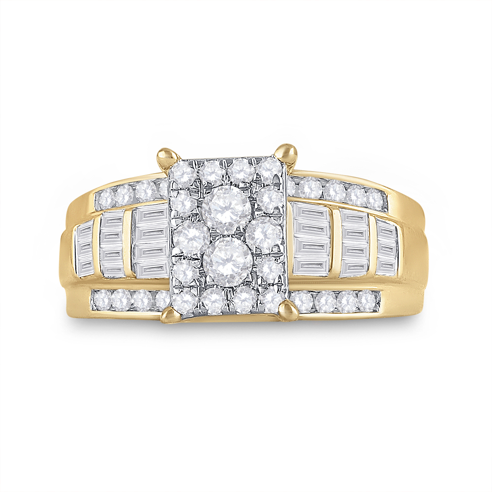 Picture of GND 110164 10kt Yellow Gold Womens Round Diamond Rectangle Cluster Bridal Wedding Engagement Ring - 0.875 CTTW