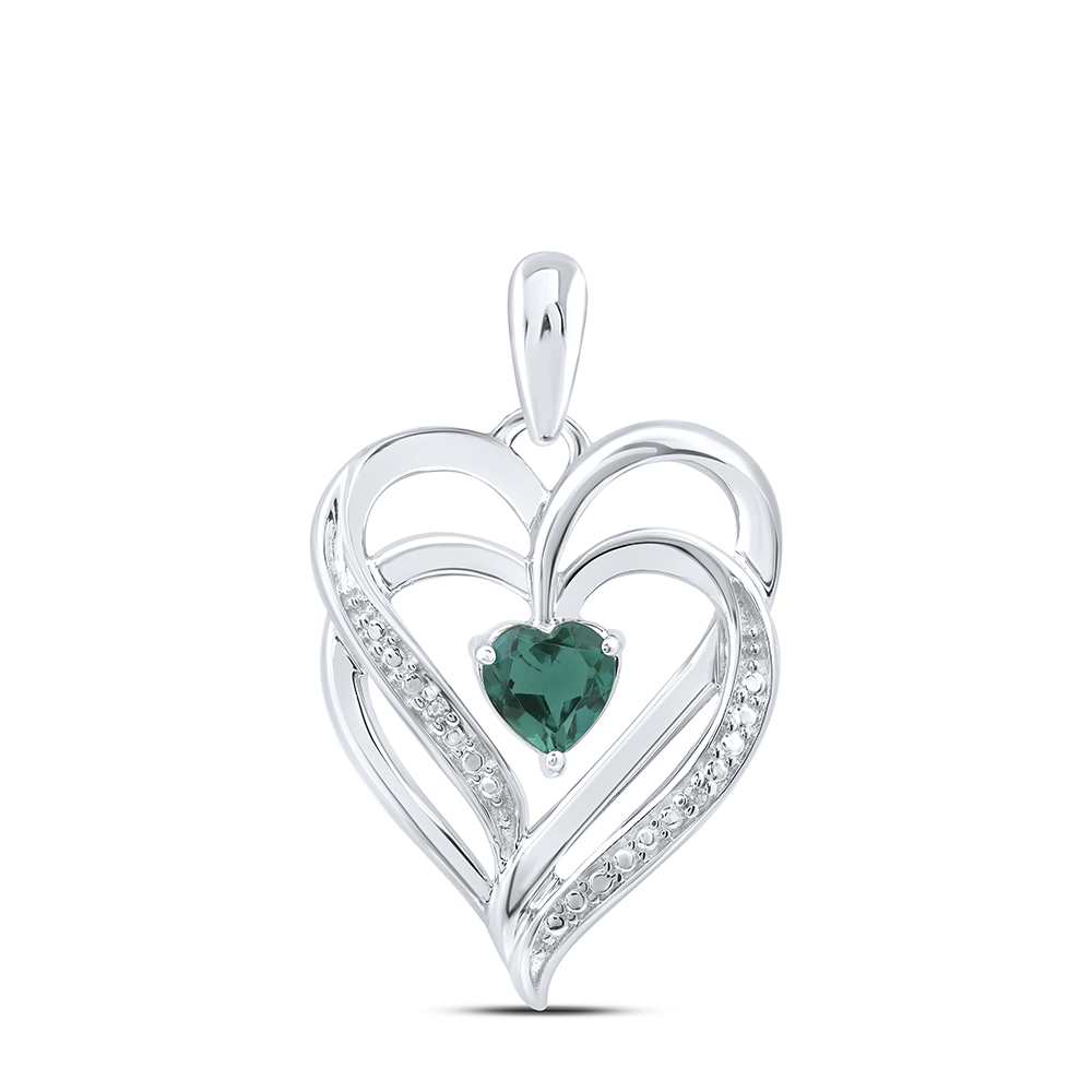 Picture of GND 113124 0.62 CTW Sterling Silver Womens Round Lab-Created Emerald Heart Pendant
