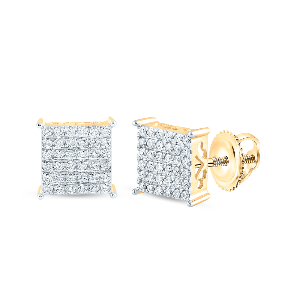 113157 10kt Yellow Gold Womens Round Diamond Square Cluster Stud Earrings - 0.5 CTTW -  GND