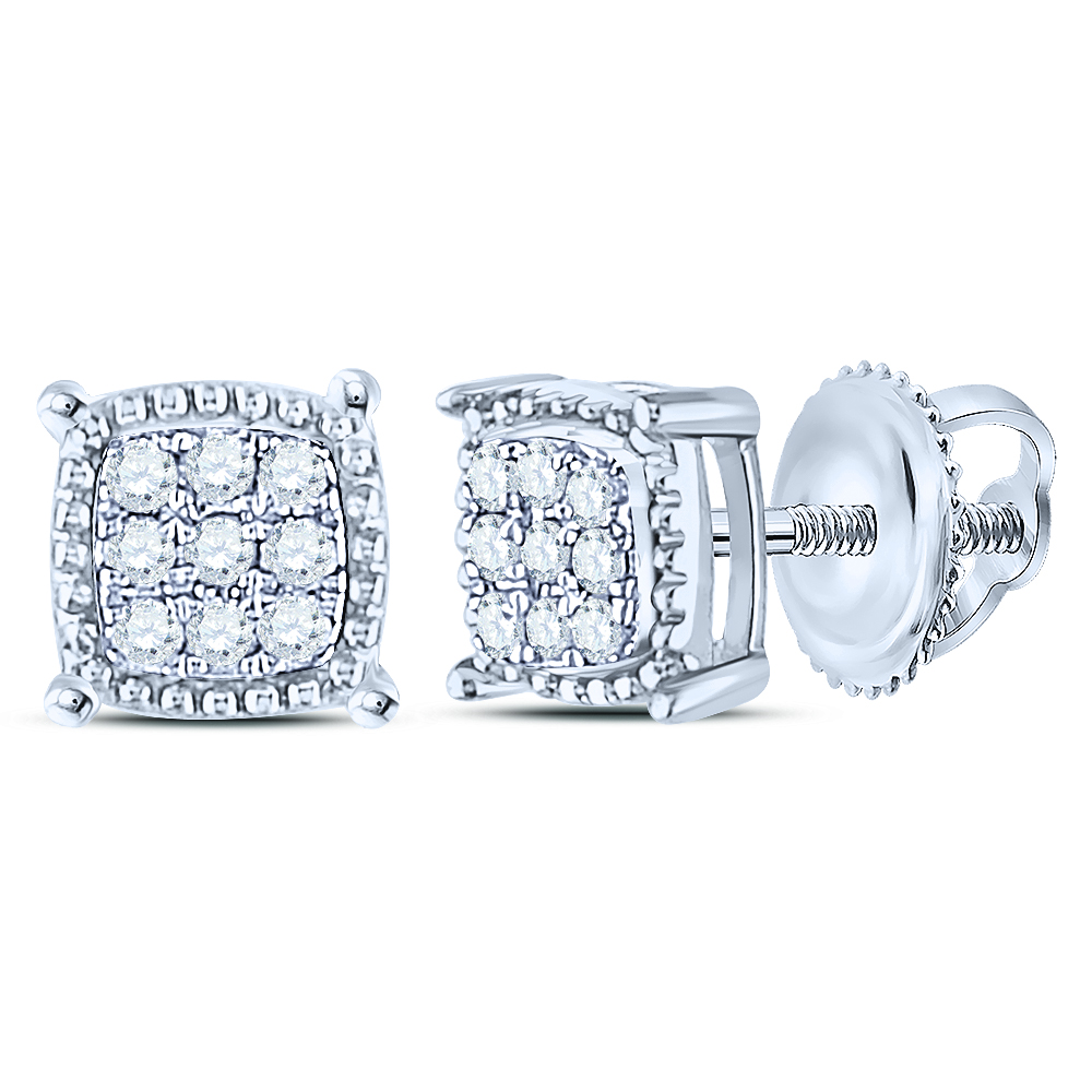 0.1 CTW 10KT White Gold Mens Round Diamond Square Milgrain Cluster Earrings -  Precious Stone, PR4382177