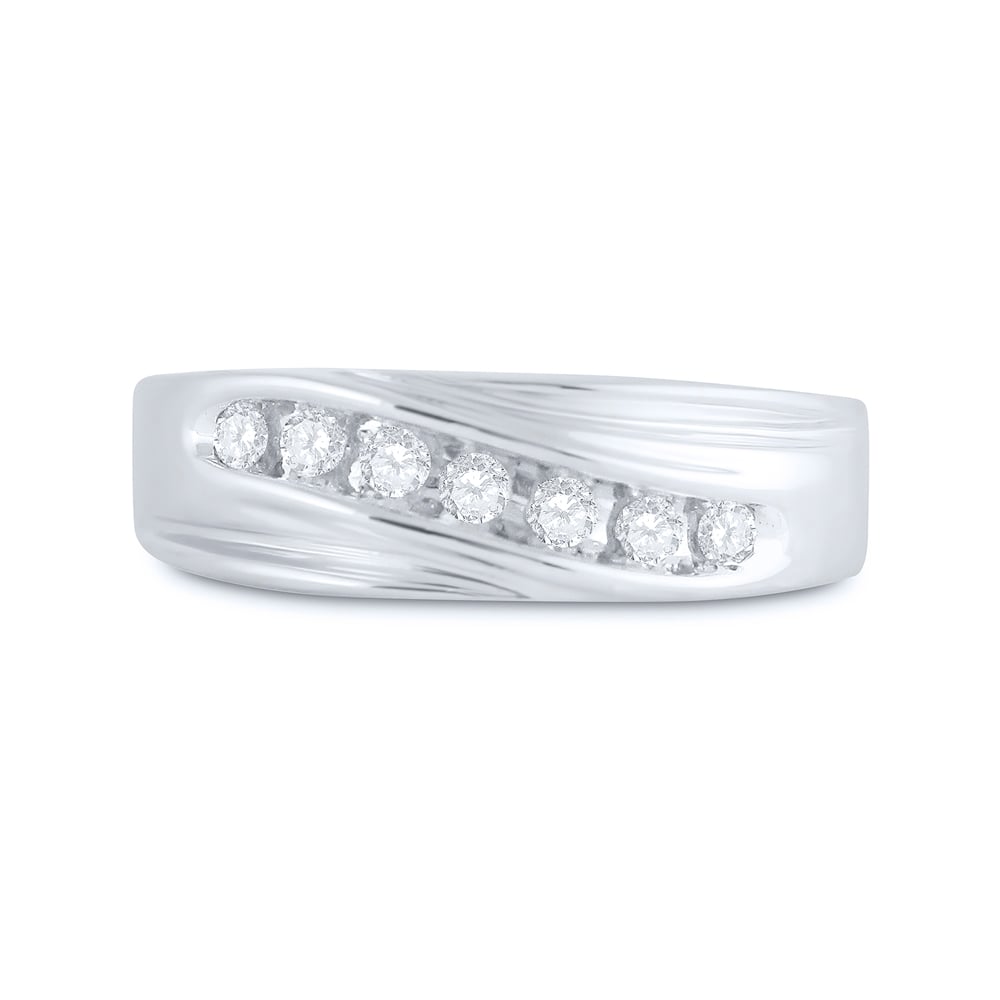 0.25 CTW 10KT White Gold Mens Round Channel-Set Diamond Single Row Wedding Band Ring, Size 10 -  Precious Stone, PR4382180