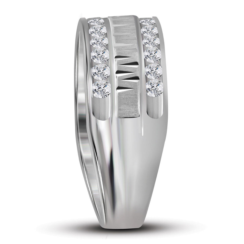 Picture of GND 114550 1.00 CTW 14KT White Gold Mens Round Channel-Set Diamond Grecco Textured Double Row Wedding Band Ring&#44; Size 10