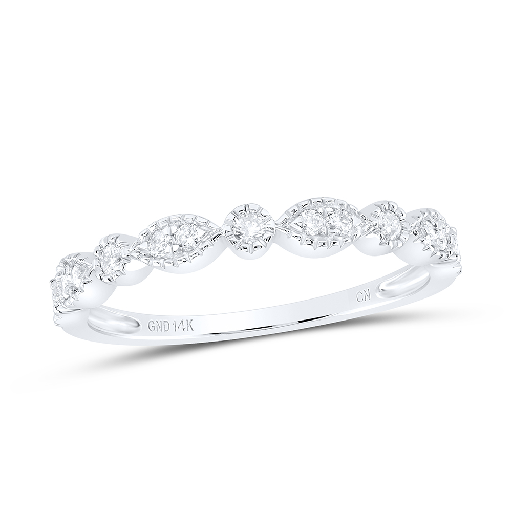 Picture of GND 117542 14KT White Gold Womens Round Diamond Milgrain Stackable Band Ring - 0.17 CTTW - Size 7
