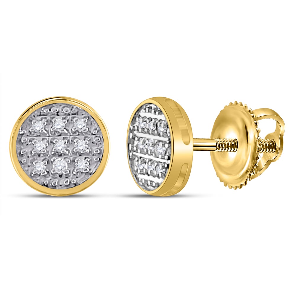 117928 1-20 CTTW 10KT Yellow Gold Mens Round Diamond Circle Cluster Stud Earrings -  GND