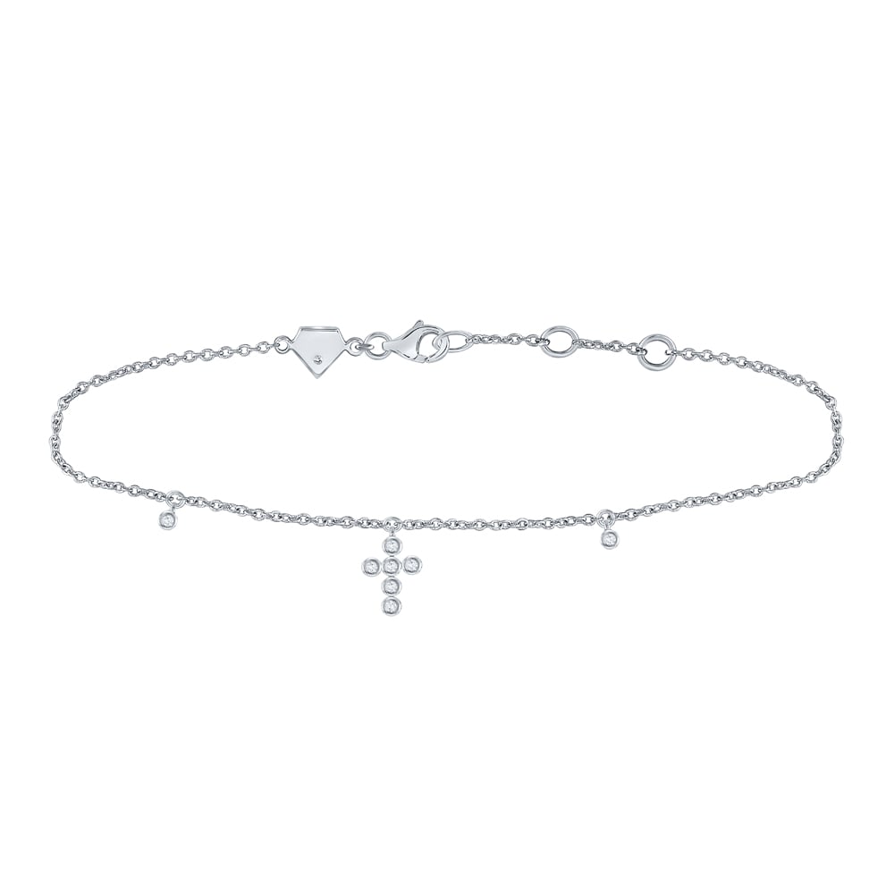 149683 0.1 CTW Sterling Silver Womens Round Diamond Dangle Cross Bracelet -  GND