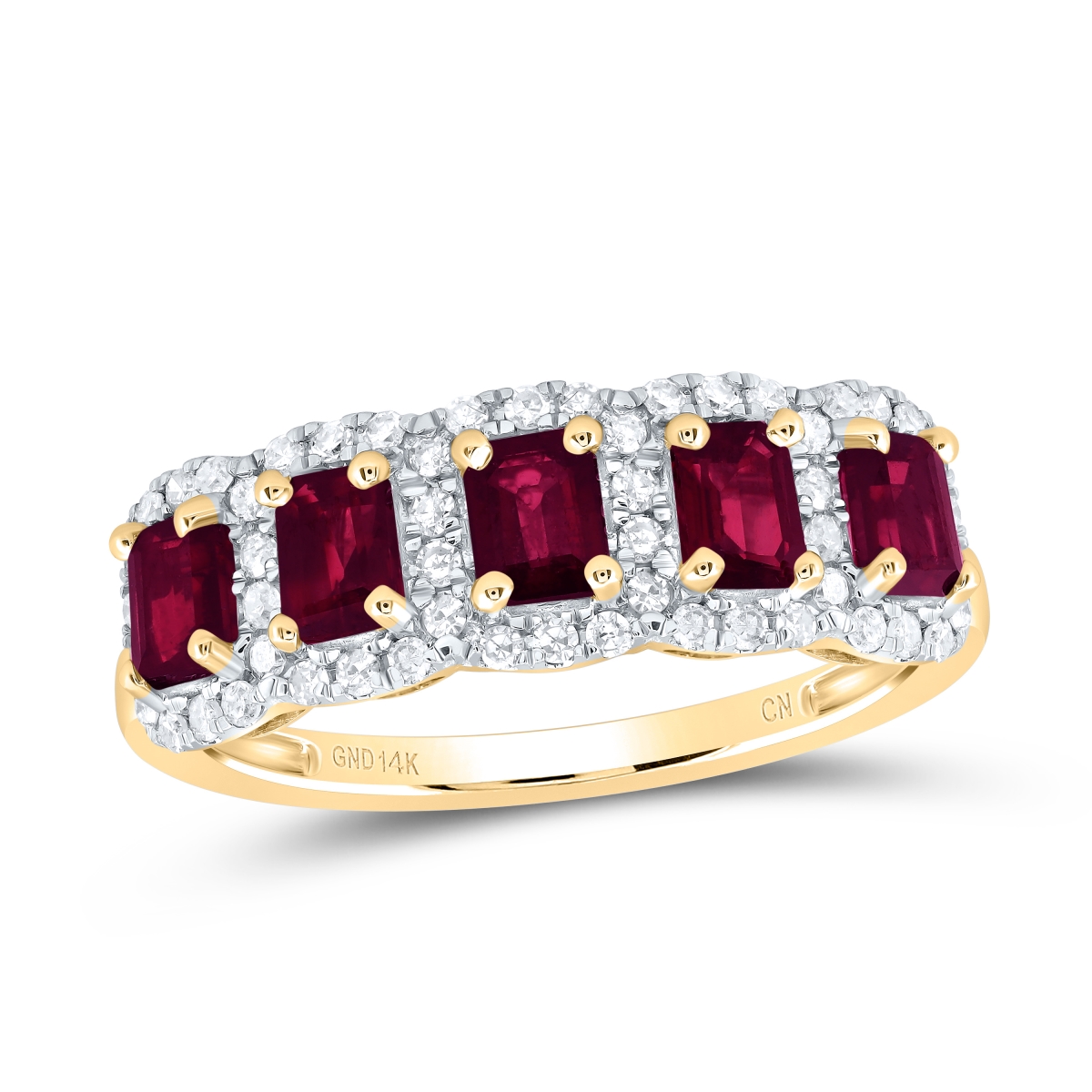 Picture of GND 185165 0.25 CTW-Diamond 1.375 Carats Emerald-Cut Ruby Natural Gem Anniversary Band