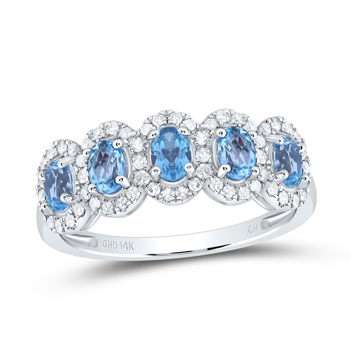 Picture of GND 185193 0.25 CTW-Diamond 1 Carats Oval Blue Topaz Synthetic Anniversary Band
