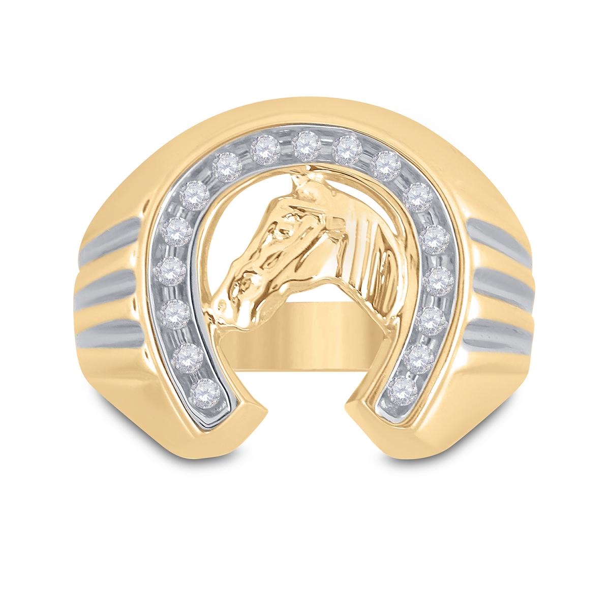 Picture of GND 21590 10KT Yellow Gold Mens Round Diamond Horseshoe Ring - 0.25 CTTW - Size 10