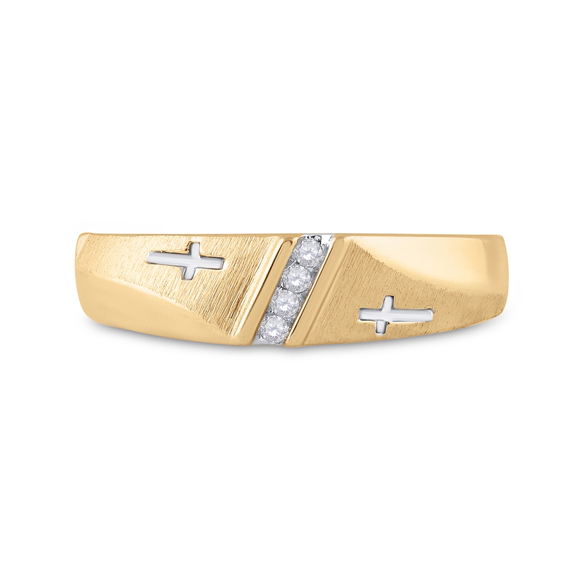 Picture of GND 41533 14KT Yellow Gold Mens Round Diamond Double Cross Wedding Band Ring - 0.05 CTTW - Size 10