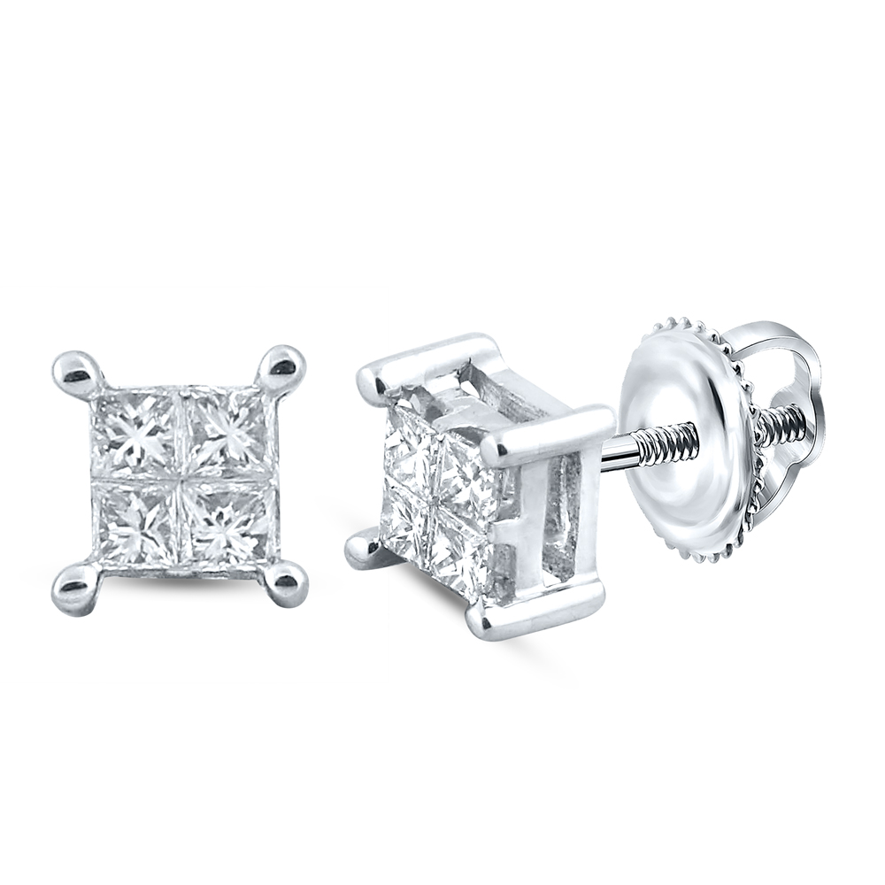 0.25 CTW 14KT White Gold Womens Princess Diamond Square Cluster Stud Earrings -  Precious Stone, PR4414299