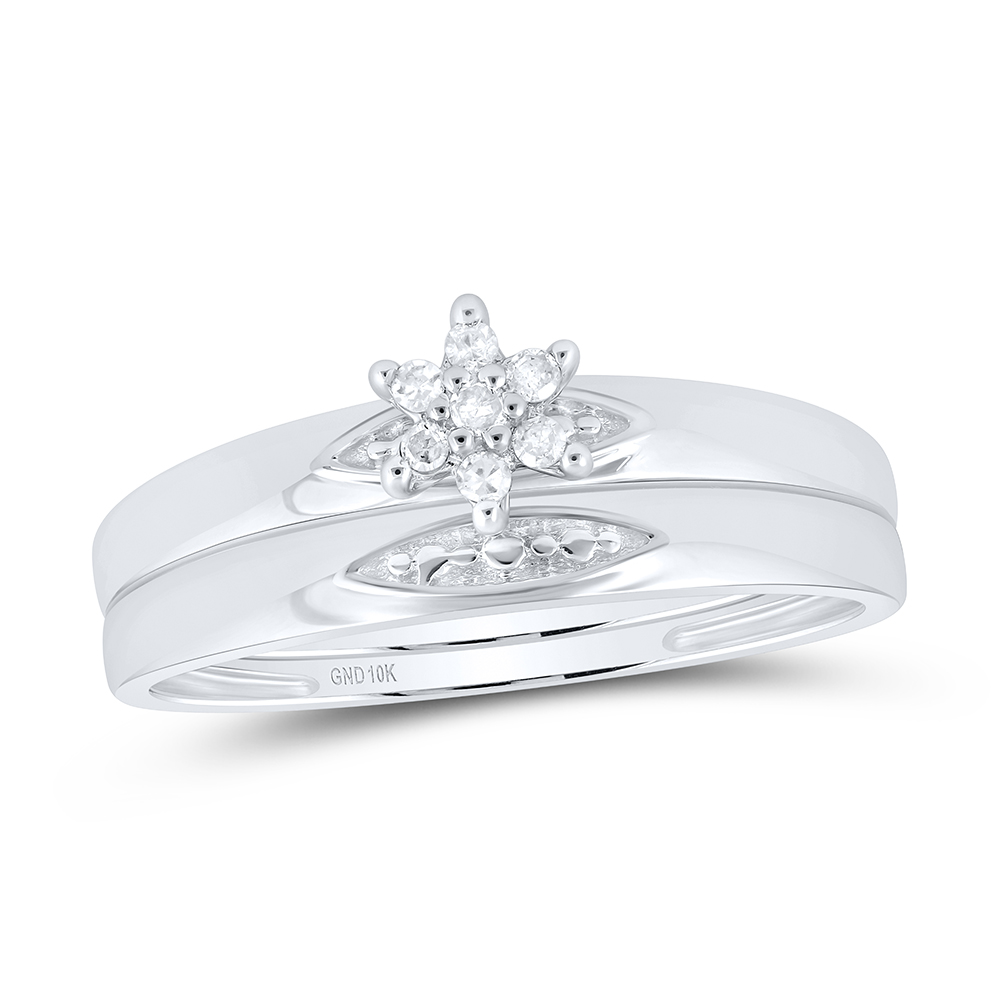 Picture of Gold N Diamonds 16377 0.08 CTTW 10kt White Gold His & Hers Round Diamond Cluster Matching Bridal Wedding Ring Band Set