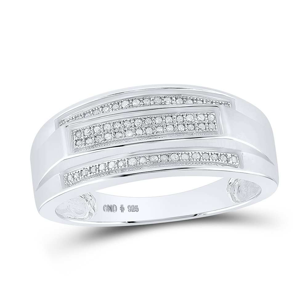 Picture of GND 63599 0.2 CTW Sterling Silver Mens Round Pave-set Diamond Elevated Band Ring&#44; Size 10