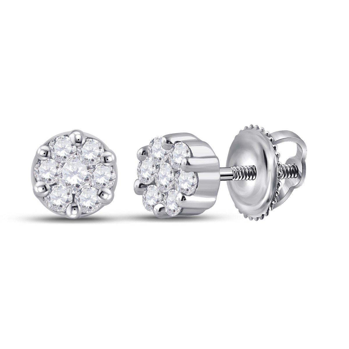 Picture of GND 74589 Sterling Silver Womens Round Diamondmond Flower Cluster Stud Earrings - 0.17 CTTW