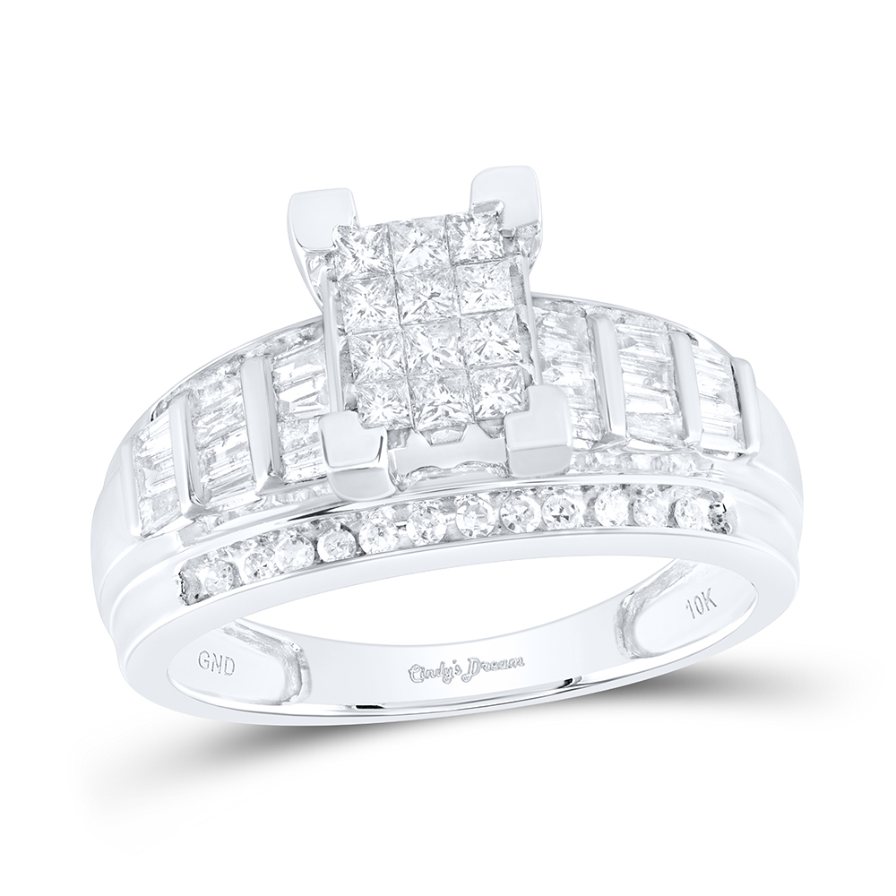 78921 0.87 CTW 10KT White Gold Womens Princess Diamond Cindys Dream Cluster Bridal Wedding Engagement Ring, Size 7 -  GND