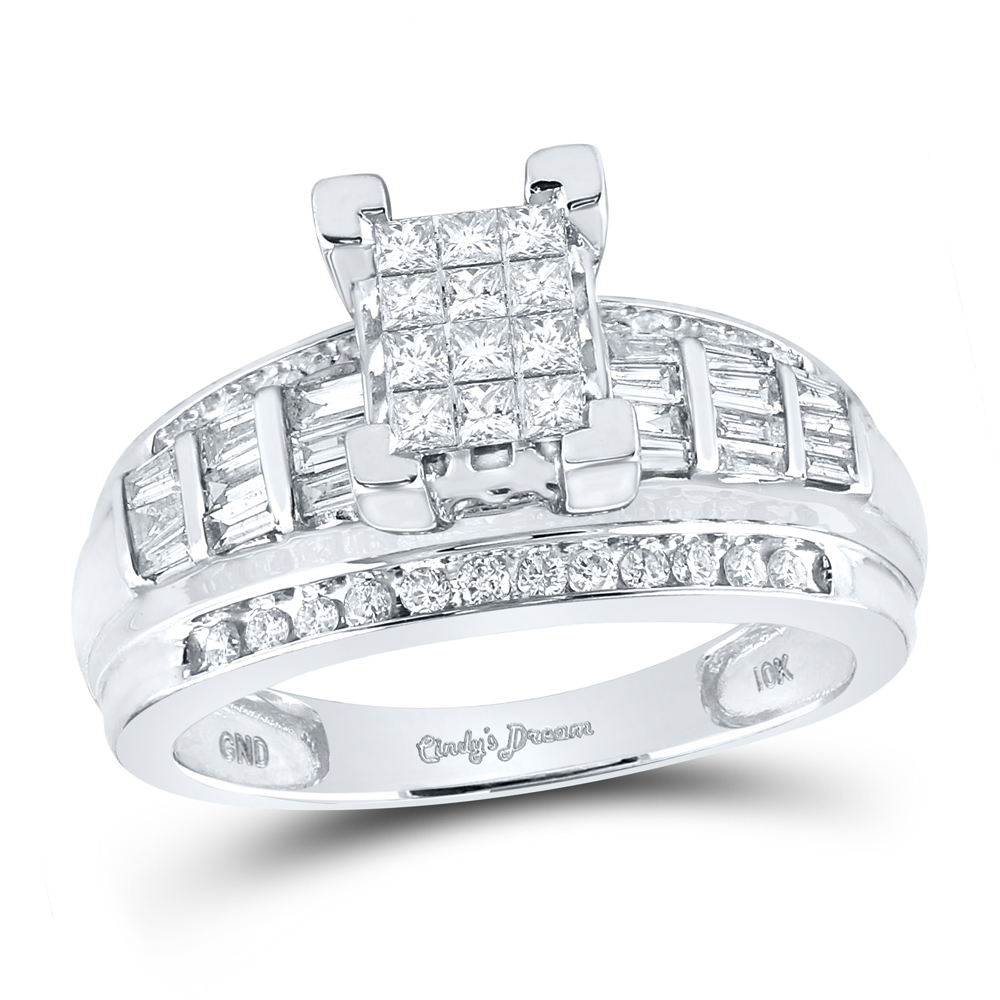 81275 0.87 CTW 10KT White Gold Womens Princess Diamond Cindys Dream Cluster Bridal Wedding Engagement Ring, Size 6 -  GND