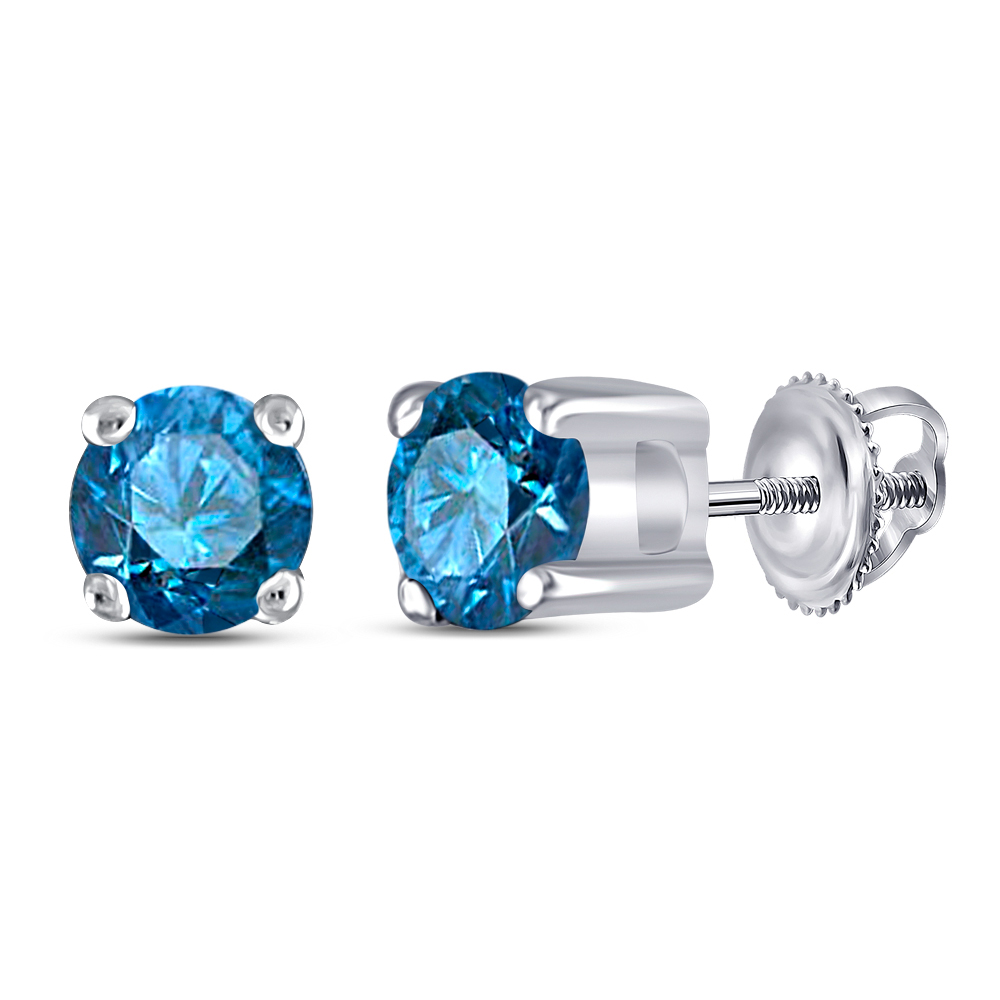 82639 0.25 CTW 10KT White Gold Womens Round Blue Color Enhanced Diamond Solitaire Stud Earrings -  GND