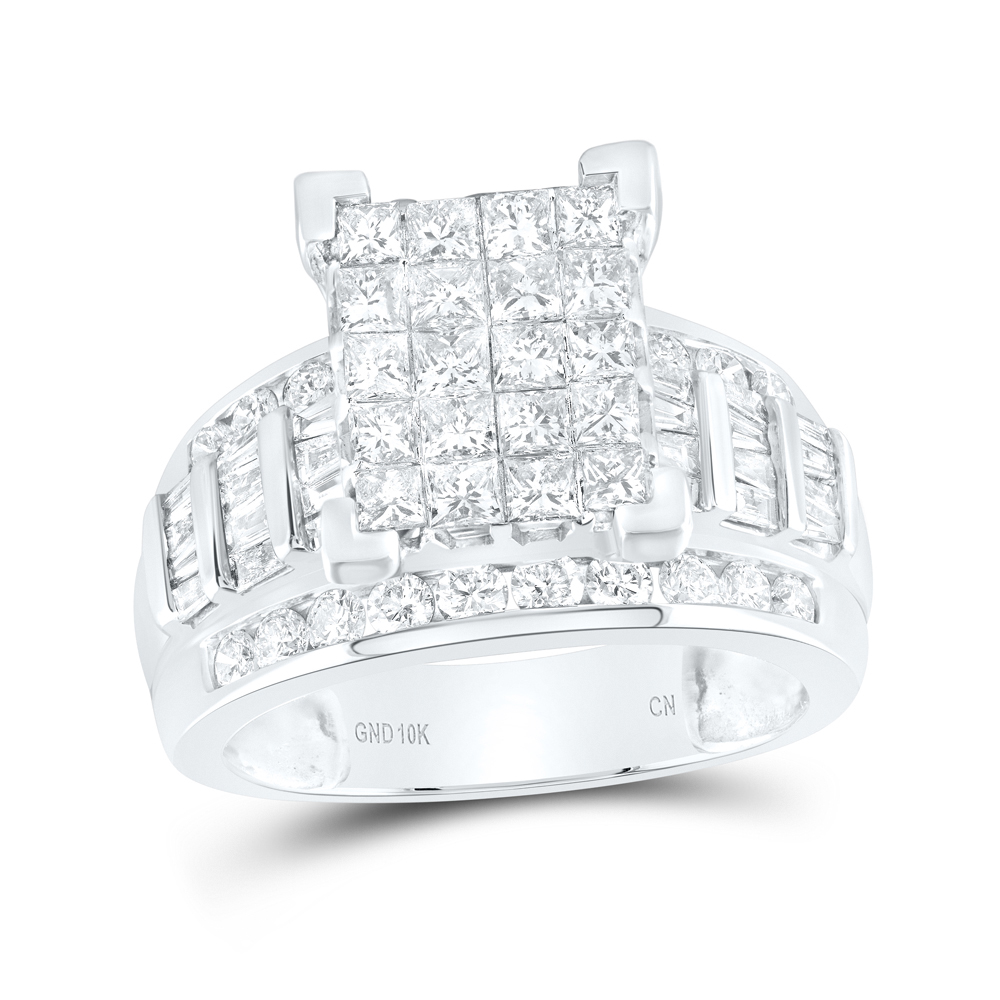 83285 2.00 CTW 10KT White Gold Womens Princess Diamond Cluster Bridal Wedding Engagement Ring, Size 7 -  GND