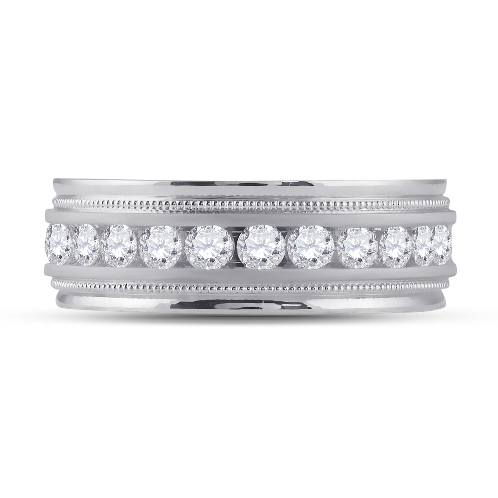 85834 1.00 CTW 10KT White Gold Mens Round Diamond Wedding Milgrain Channel Set Band Ring, Size 10 -  GND