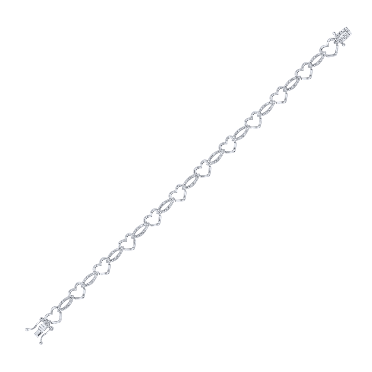 Picture of GND 98030 0.16 CTW Sterling Silver Womens Round Diamond Heart Outline Link Bracelet