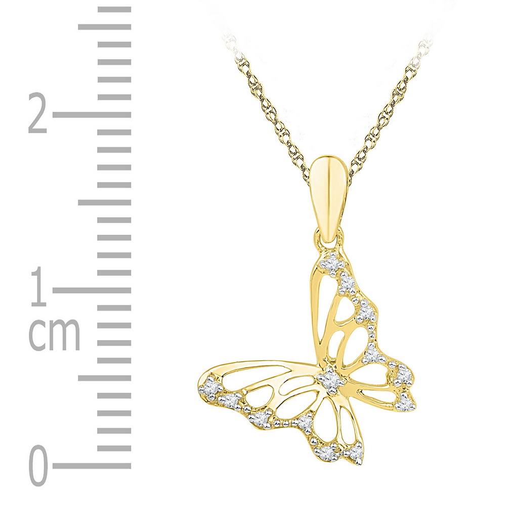 Picture of GND 99834 0.08 CTW 10KT Yellow Gold Womens Round Diamond Butterfly Bug Pendant