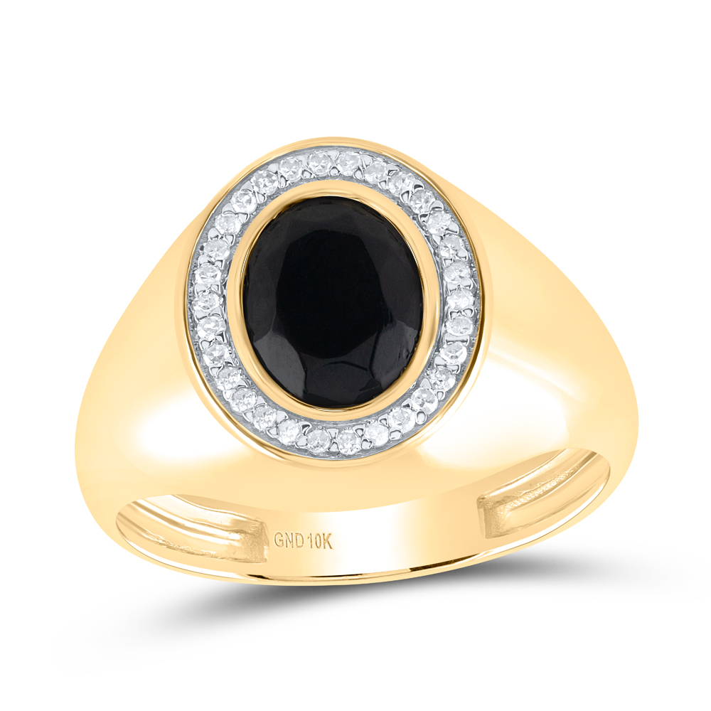 Picture of GND 175285 10K 0.16 CTW Diamond P1 9 x 7 mm Oval Onyx Black Mens Ring