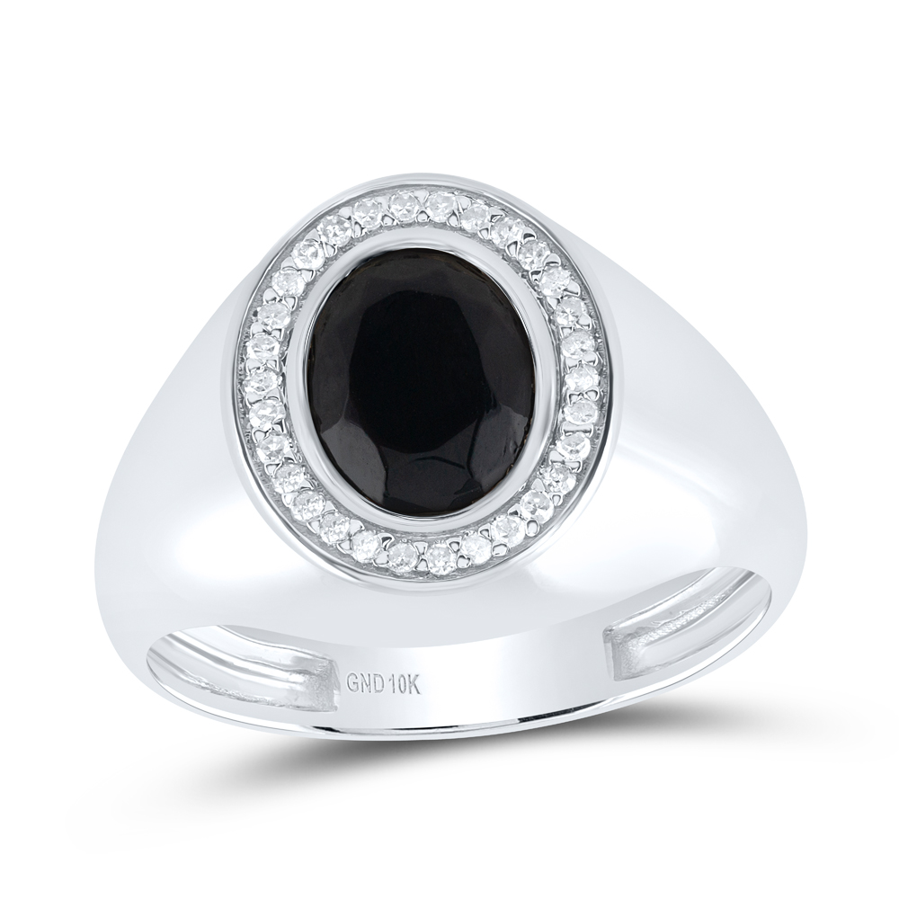 Picture of GND 175287 10K 0.16 CTW Diamond P1 9 x 7 mm Oval Onyx Black Mens Ring