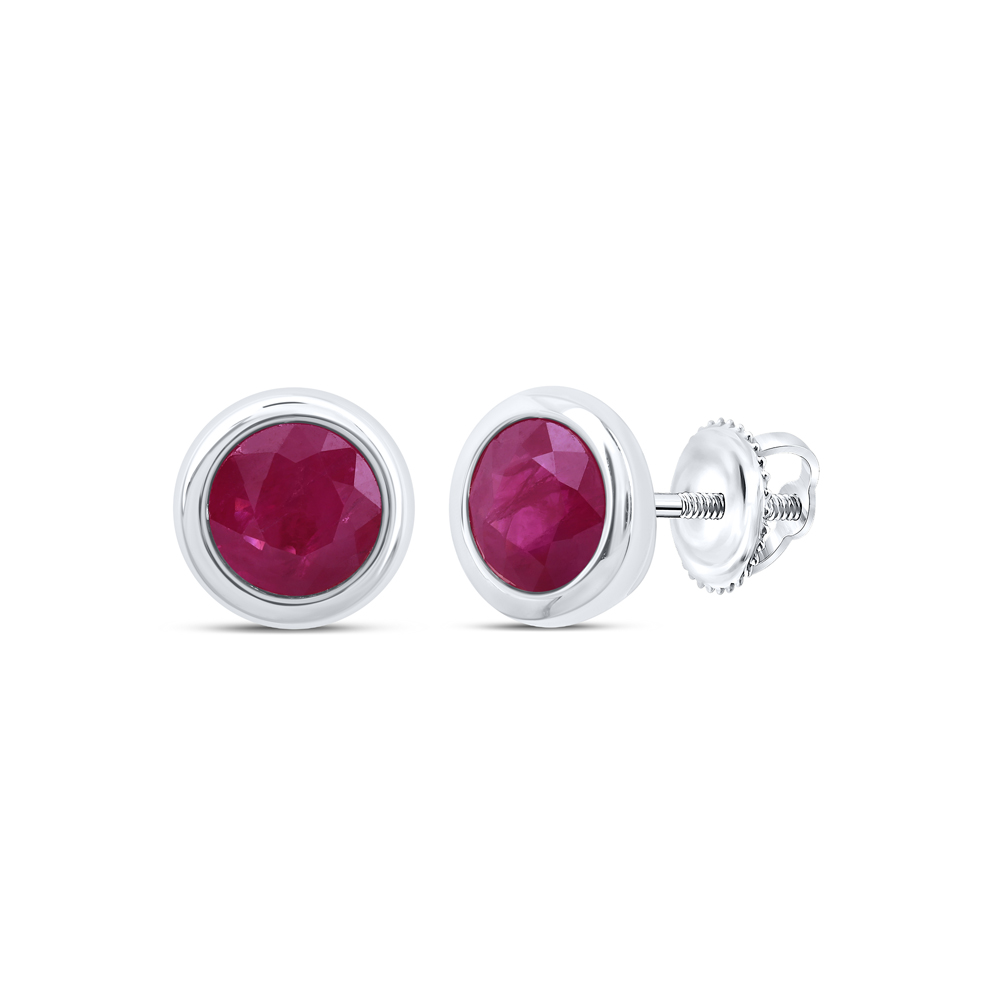 Picture of Gold N Diamonds 176312 5 mm 10K White Gold Diamond Ruby Natural Gem Round Stud Earring