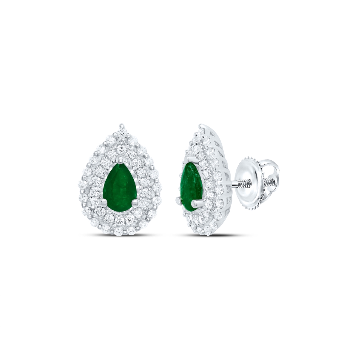 Picture of Gold N Diamonds 177860 0.5 CTW 14K White Gold Diamond ANA M 6 x 4 mm Pear Emerald Natural Gem Earring