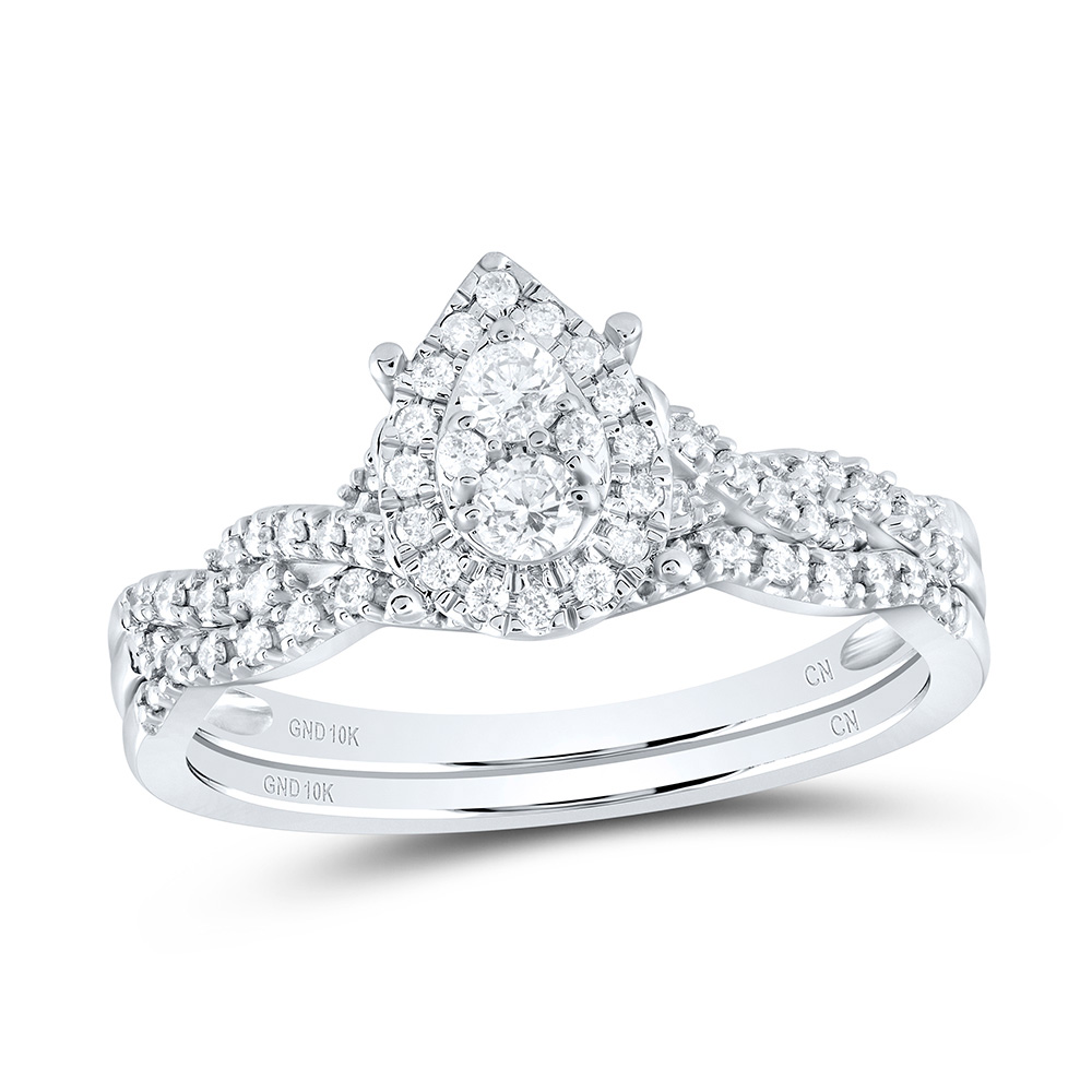 Picture of Gold N Diamonds 179171 0.33 CTW 10K White Gold Diamond CN Pear Single Halo Bridal Ring Set
