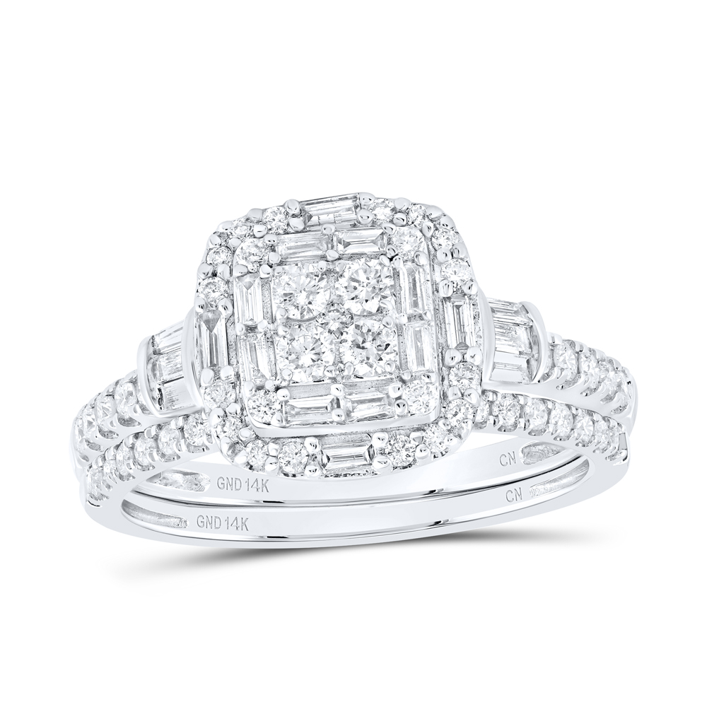 Picture of Gold N Diamonds 179197 0.75 CTW 14K White Gold Diamond CN Cushion Single Halo Bridal Ring Set