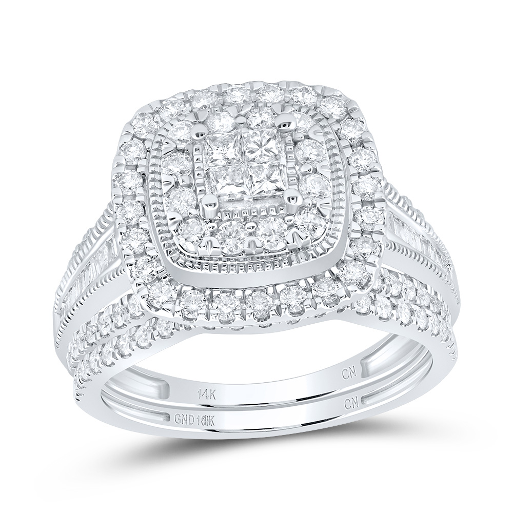 Picture of Gold N Diamonds 179337 1 CTW 14K White Gold Diamond CN Cushion Double Halo Bridal Ring Set