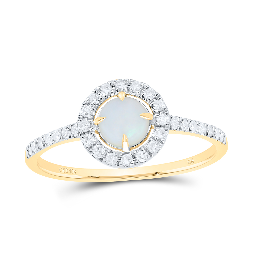 Picture of Gold N Diamonds 179662 0.2 CTW Diamond Channel 5 mm Opal Natural Gemstone Round Ring