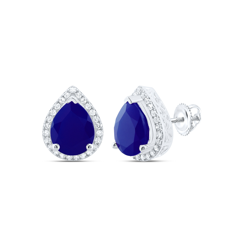 Picture of Gold N Diamonds 180229 0.37 CTW 10K White Gold Diamond P1 10 x 8 mm Pear Blue Sapphire Synthetic Earring