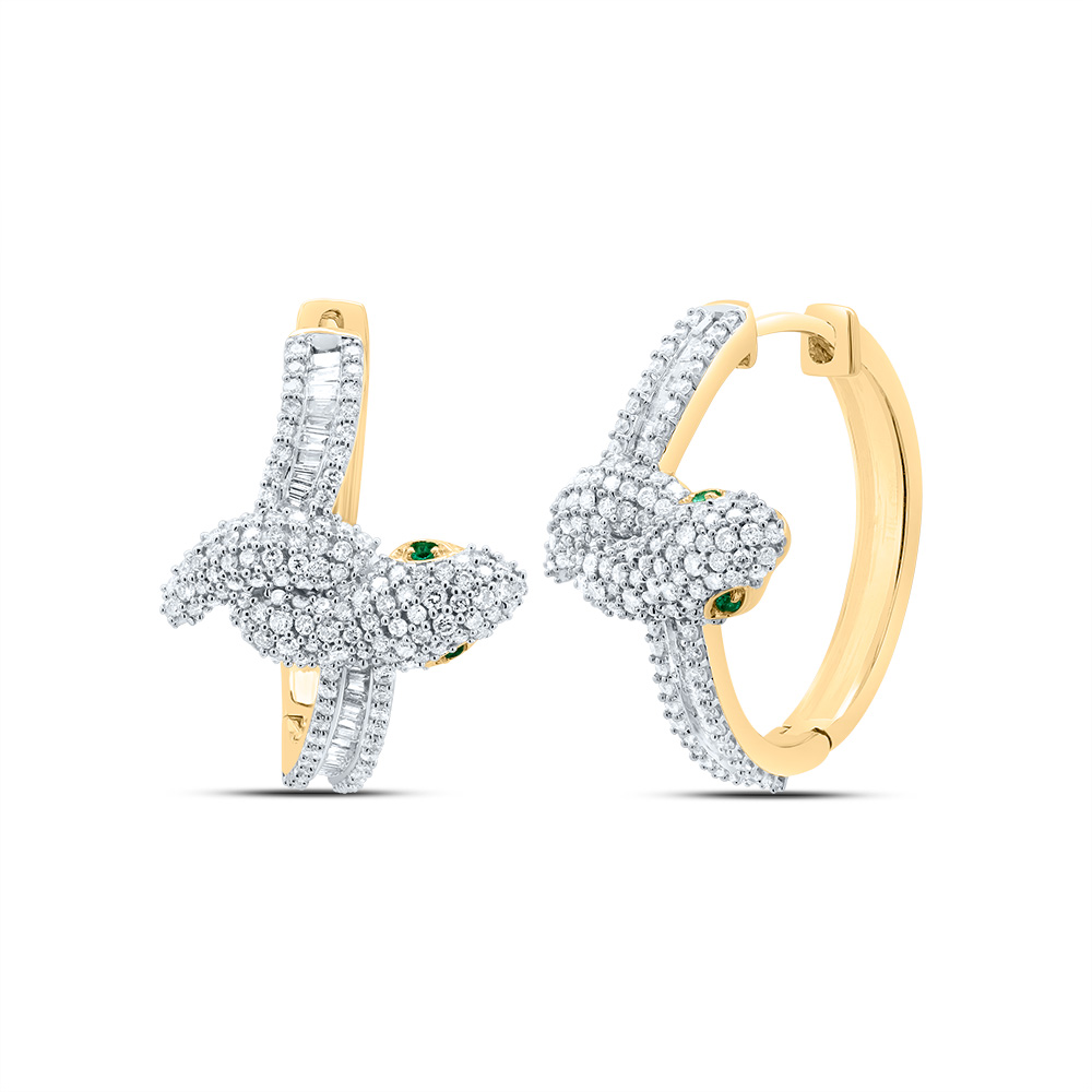 Picture of Gold N Diamonds 182328 1.37 CTW 14K Yellow Gold Diamond CN 0.02 CTW Round Emerald Natural Gem Snake Hoop Earring