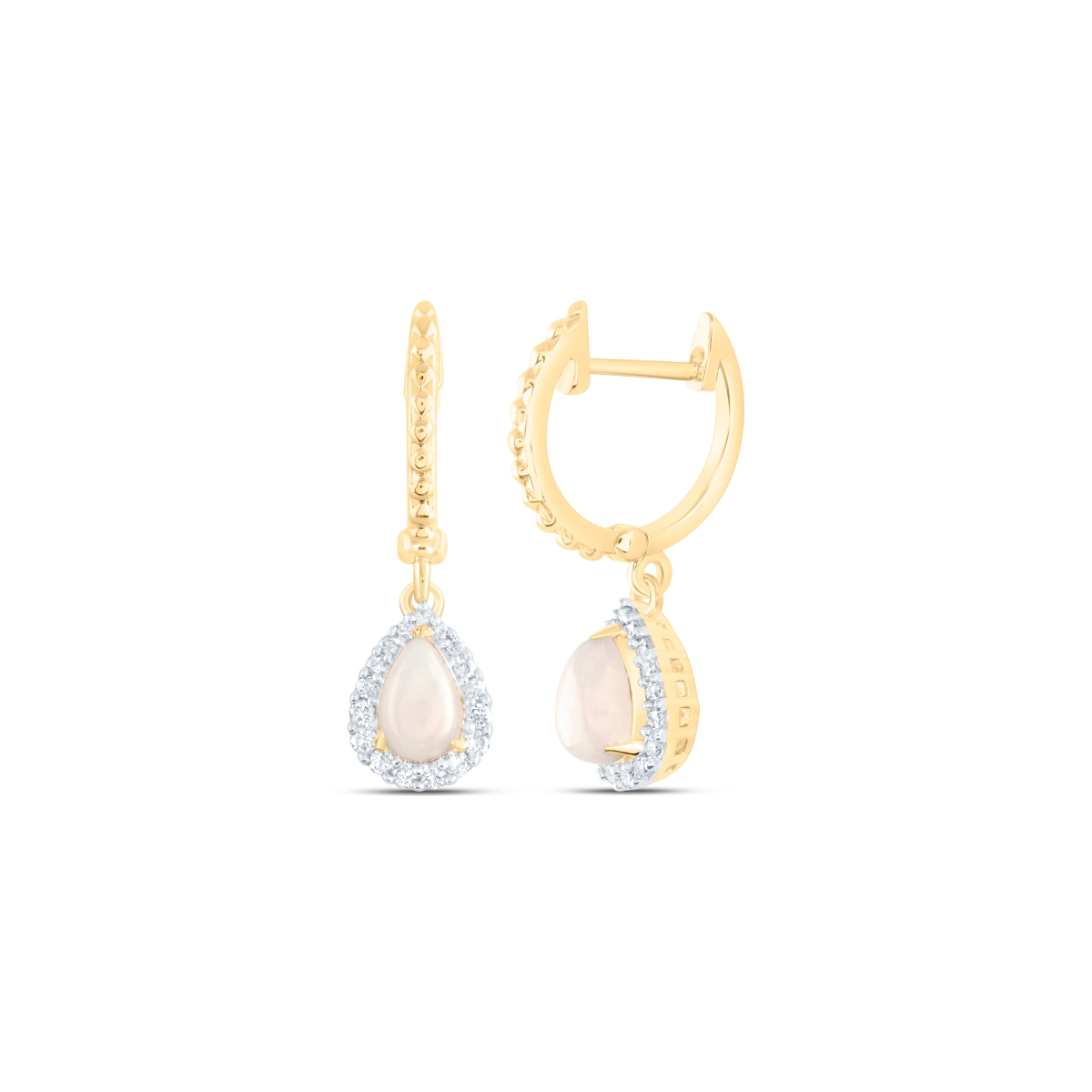 Picture of Gold N Diamonds 183896 0.2 CTW 10K Yellow Gold Diamond CN 6 x 4 mm Pear Opal Natural Gem Dangling Earring