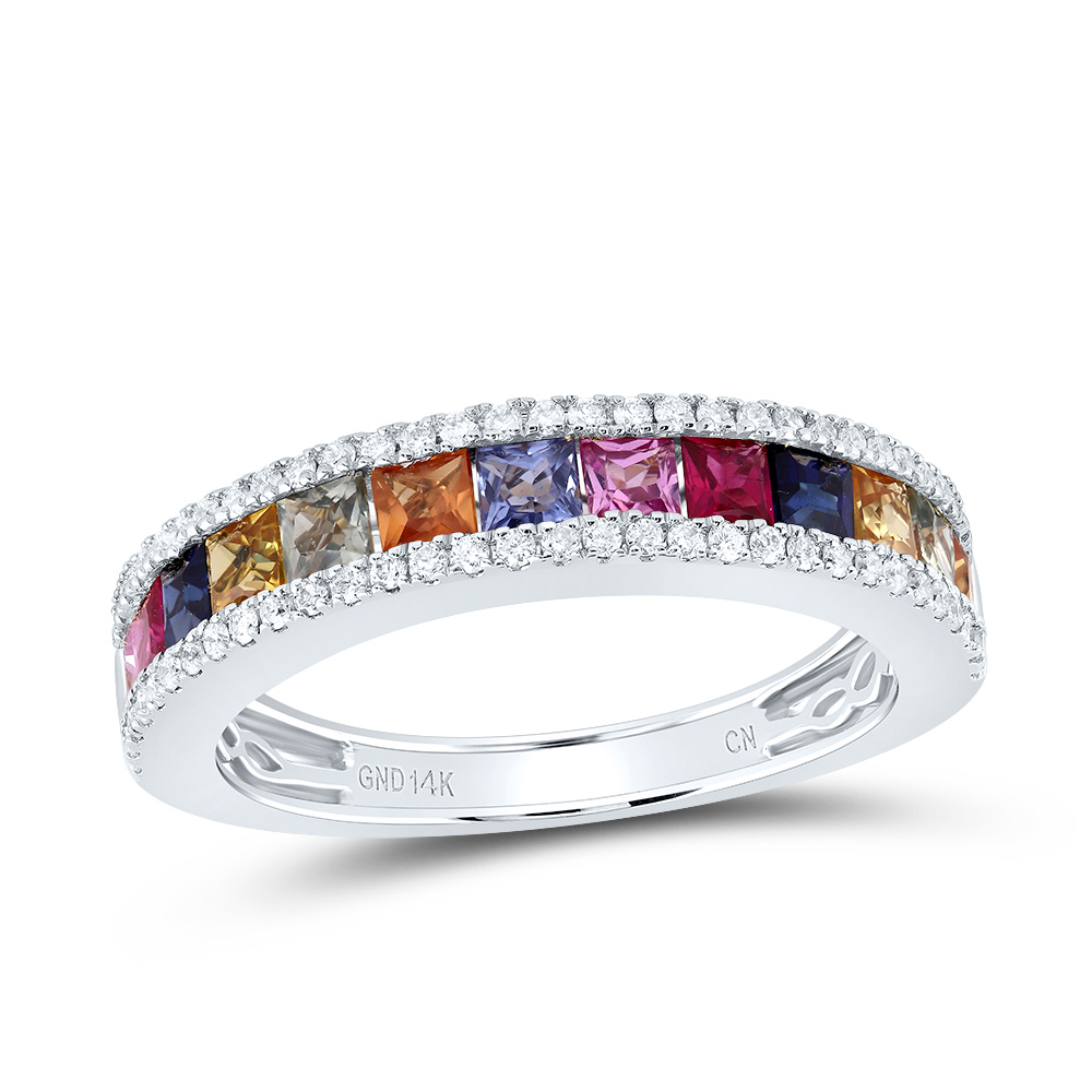 Picture of Gold N Diamonds 185362 0.25 CTW Diamond CN 1.37 Cut PR-NAT Gemstone Multi Clear Sapphire Ring
