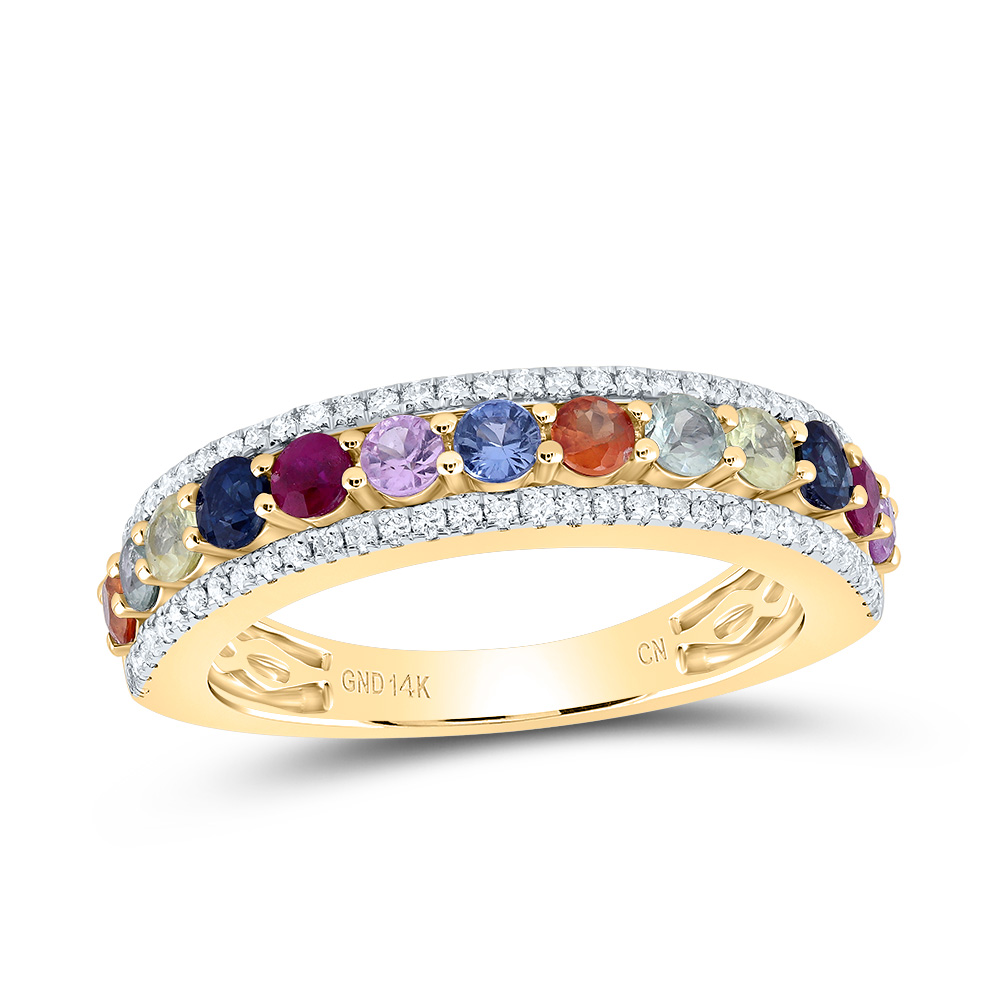Picture of Gold N Diamonds 185365 0.25 CTW Diamond CN 1 Cut RD-NAT Gemstone Multi Clear Sapphire Ring