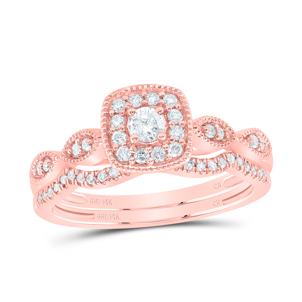 Picture of Gold N Diamonds 187579 0.33 CTW 14K Rose Gold Diamond CN Cushion Single Halo Bridal Ring Set