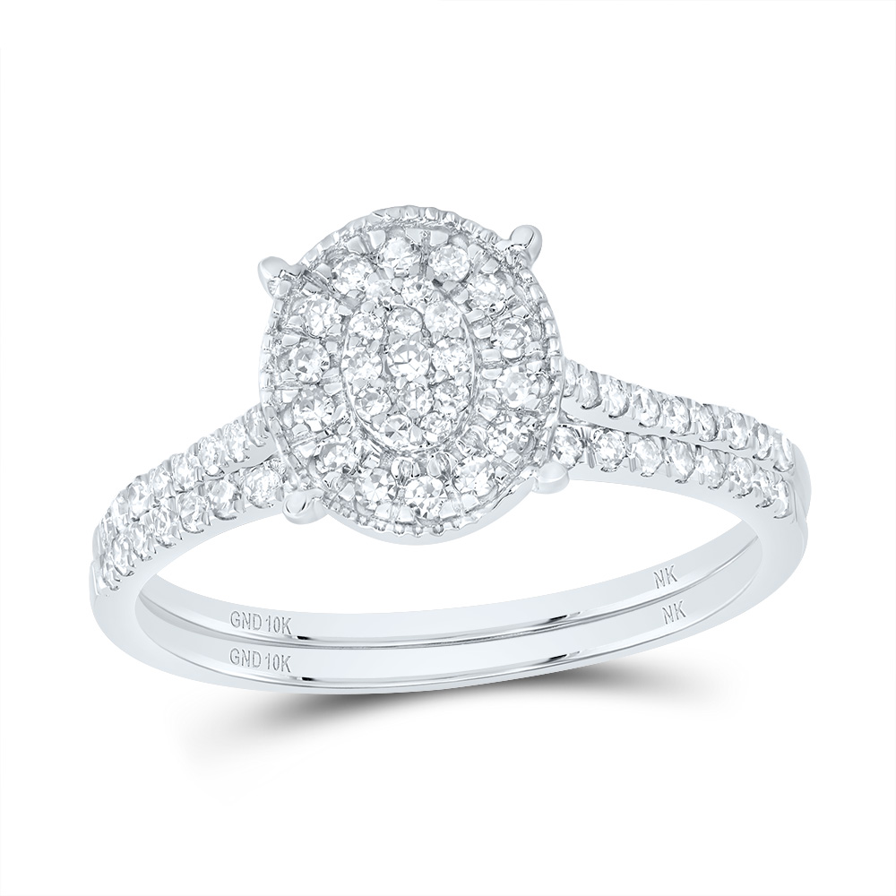 Picture of Gold N Diamonds 188511 0.37 CTW 10K White Gold Diamond NK Oval Single Halo Bridal Ring Set