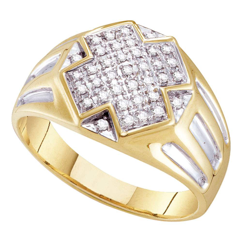 Picture of Gold N Diamonds 40654 0.25 CTW 10K Yellow Two-Tone Gold Mens Round Diamond Cross Cluster Ring - Size 10