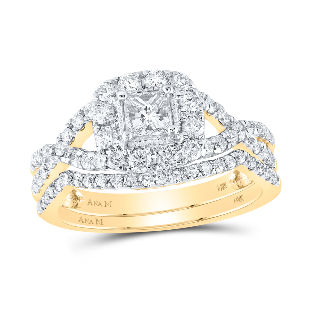 Picture of Gold N Diamonds 106342 1 CTW 14K Yellow Gold Womens Princess Diamond Twist Bridal Wedding Engagement Ring Band Set - Certified - Size 7