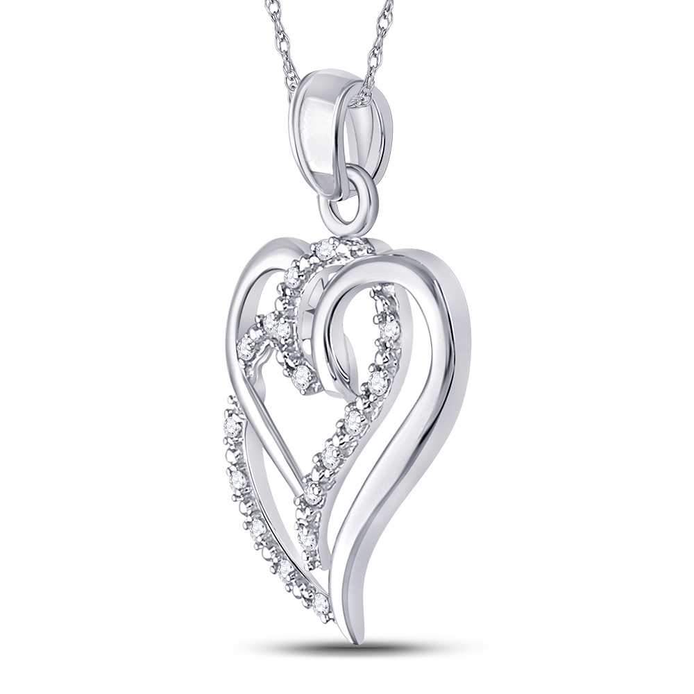 107006 0.1 CTW Diamond P3 Sterling Silver Womens Round Diamond Entwined Gift Double Heart Pendant -  Gold N Diamonds