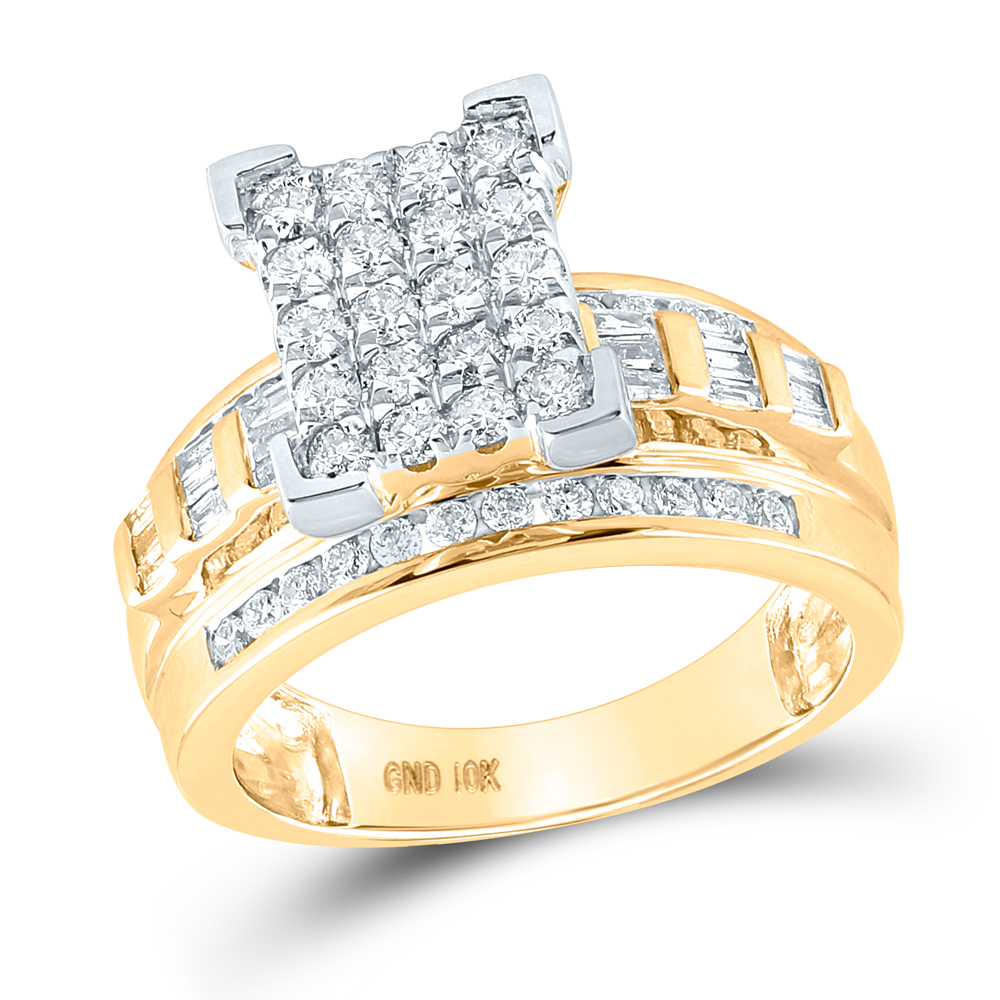 Picture of Gold N Diamonds 111417 1.00 CTTW 10KT Yellow Gold Womens Round Diamond Cinderella Cluster Bridal Wedding Engagement Ring - Size 7