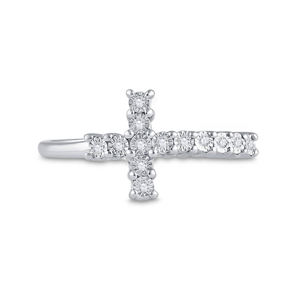 Picture of Gold N Diamonds 115036 0.05 CTTW Sterling Silver Womens Round Diamond Cross Cluster Ring - Size 7