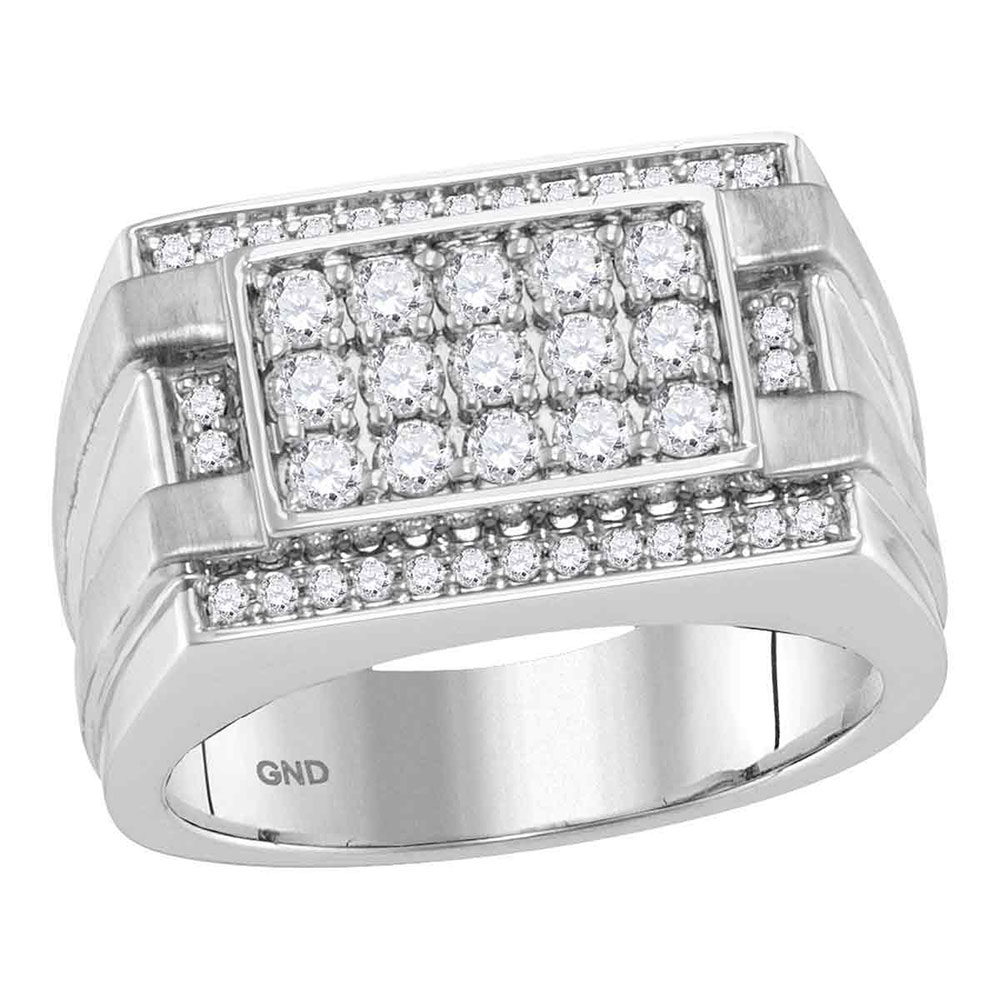 Picture of Gold N Diamonds 114169 1 CTW 14K White Gold Mens Round Diamond Square Cluster Ring - Size 10