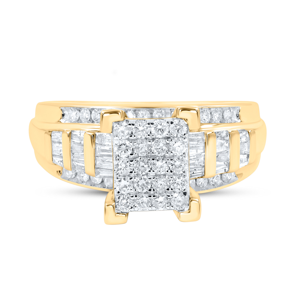 Picture of Gold N Diamonds 113394 0.87 CTW 10K Yellow Gold Womens Round Diamond Rectangle Cluster Bridal Wedding Engagement Ring - Size 9.5